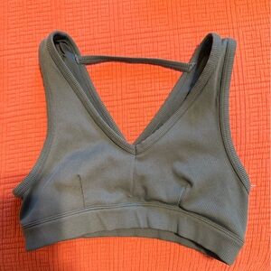 ALO Yoga Teal Sports Bra with Wrap V-Neck